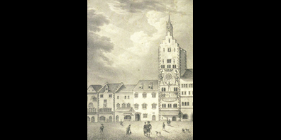 Der einstige Fronwagturm, bevor er 1746 einstürzte.