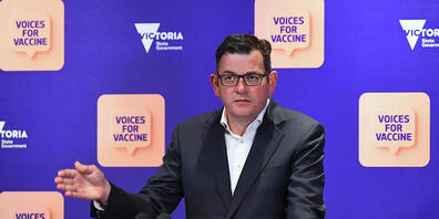 Daniel Andrews, Regionalpremier vom australischen Bundesstaat Victoria spricht während einer Pressekonferenz. Foto: James Ross/AAP/dpa
