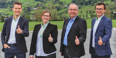 Die RHEMA wird unter bewährter Leitung organisiert: Thomas Ammann, Verwaltungsrats-Präsident der Rhein-tal Messe und Event AG mit dem Kernteam der RHEMA 2022 Michael Dietrich (Projektleiter), Catrina Sieber (Administration) und Simon Büchel (Messeleiter).