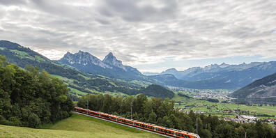 Ein Voralpen-Express der Südostbahn unterwegs bei Steinerberg im Kanton Schwyz.