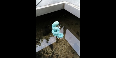 Unbekannte haben die Düse mit Montageschaum verstopft. 