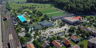 Visualisierung mit Sicht von Westen auf die künftigen Anlagen.