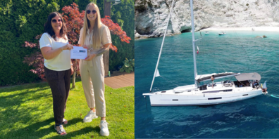 Judith Pizzingrilli (links), Siegerin des rheintal24-Foto-Wettbewerbs, erhält von Fabienne Schnetzer (rheintal24) den Gutschein eines Gault-Millau-Lokals im Wert von CHF 200.00