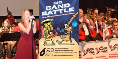 Wer setzt sich am Big Band Battle durch: die Big Band No Limits (l.) oder die Gasterländer Blasmusikanten (r.)?
