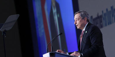 Italiens Premierminister Mario Draghi spricht während der Eröffnungszeremonie des UN-Klimagipfels COP26 in Glasgow. Foto: Yves Herman/Press Association/dpa