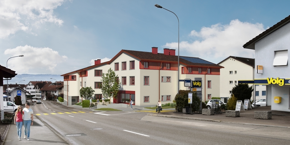 In Grüt (Gemeinde Gossau ZH) entsteht ein Neubau mit Gewerbe- und Wohneinheiten.