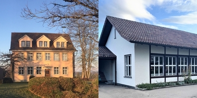 Im Bild: Schulhaus Limberg und Schulhaus Heslibach.