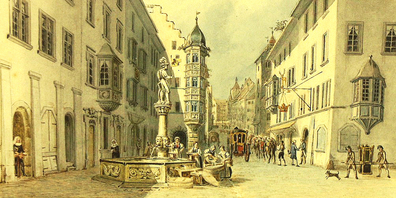 Der ehemalige Brunnen beim Fischmarkt vor der Kirche St. Johann.