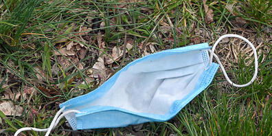 ARCHIV - Eine Maske wurde einfach in die Natur geworfen. Foto: Patrick Pleul/dpa-Zentralbild/dpa