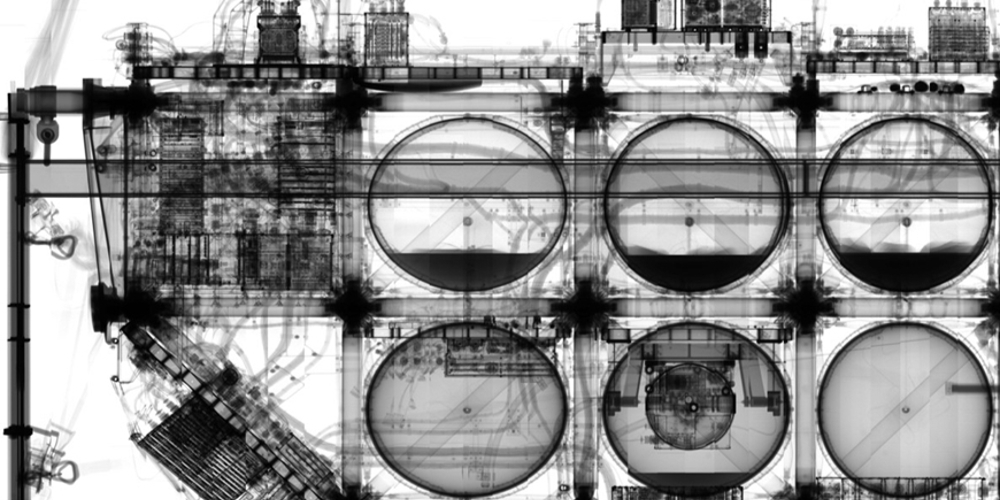 Röntgentomographie-Aufnahme des EURECA-Satelliten, der von 1992 bis 1993 im Erdorbit kreiste.
