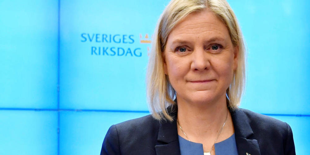 ARCHIV - Magdalena Andersson, bisherige Finanzministerin von Schweden und Vorsitzende der Sozialdemokratischen Partei, während einer Pressekonferenz nach der Ernennung zur neuen schwedischen Ministerpräsidentin. Foto: Erik Simander/TT News Agency/...