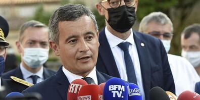 ARCHIV - Gerald Darmanin (M), Innenminister von Frankreich, spricht während einer Pressekonferenz in der westfranzösischen Gemeinde Saint-Laurent-sur-Sèvre. Foto: Sebastien Salom-Gomis/AFP/dpa