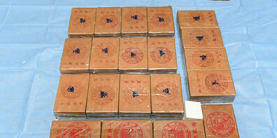 A supplied image obtained on Saturday, October 16, 2021, show 450 kilograms of heroin, with an estimated street value of $140 million. A Malaysian national has been charged after Australian authorities intercepted 450 kilograms of heroin hidden in...