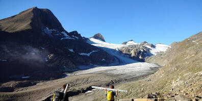 Das Mess-Team auf dem Weg zum Griesgletscher VS, einem schnell zurückschmelzenden Gletscher.