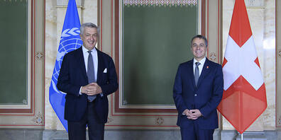 Uno-Flüchtlingshochkommissar Filippo Grandi (links) beim Treffen mit Aussenminister Ignazio Cassis am Donnerstag in Bern.