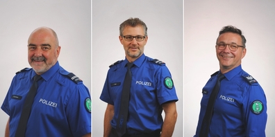 (v.l.n.r.) Die Polizeiregion Linthgebiet-Toggenburg wird neu von Alfred Sonderer, Bodensee-Rheintal von Ivan Nett und Werdenberg-Sarganserland von Martin Alpiger geleitet.