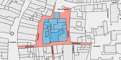 Rund ums Stadthausgeviert (blau) kommt es in bis Ende 2024 zu grösseren Bauarbeiten.