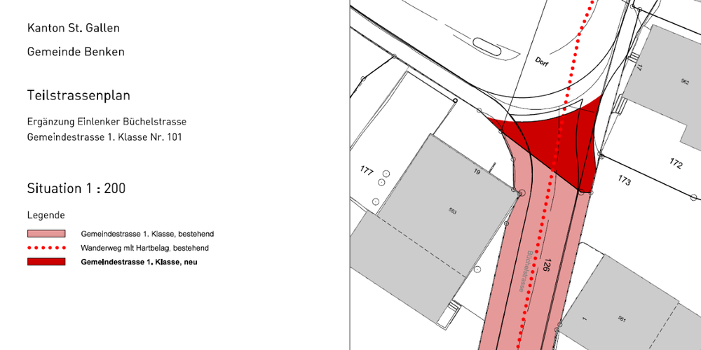 Ausschnitt des vorgelegten Teilstrassenplans Büchelstrasse. Das St.Galler Tiefbauamt passt den Einlenker an.