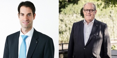 Im Bild: Nicolas Härtsch (links) übergibt das Amt des TBF- Verwaltungsratspräsidenten an Fredy Brunner.