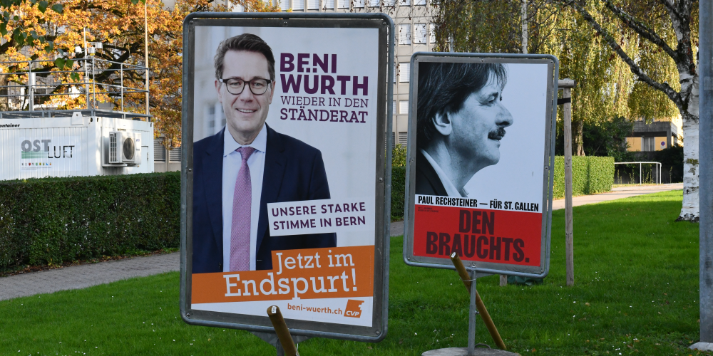 Zwei Wahlplakate mit Kandidaten der St.Galler Ständeratswahl im Herbst 2019. (Archivbild)