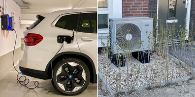 Zu den Massnahmen zählt die Förderung von Wärmepumpen (r.) sowie neu von privaten E-Auto-Ladestationen (Wallbox). (Symbolbilder)