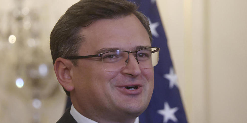 Dmytro Kuleba, Außenminister der Ukraine, bei einer Pressekonferenz. Foto: Leah Millis/Pool Reuters via AP/dpa