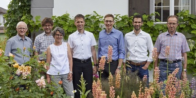 Der Stiftungsrat schaut zuversichtlich auf die bevorstehende Sanierung: v. l. Generalvikar Guido Scherrer, Martin Rusch, Antonia Köppel, Christian Fritsche (Präsident), Clemens Fässler, Roman Manser, Franz Rusch.