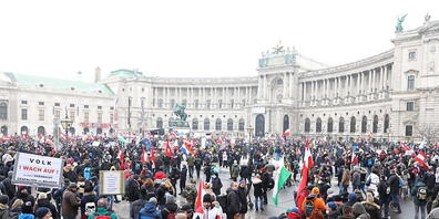 Menschen versammeln sich in Wien zu einem Protest gegen die Corona-Maßnahmen der Regierung, insbesondere gegen die geplante Impfpflicht. Foto: Florian Wieser/APA/dpa