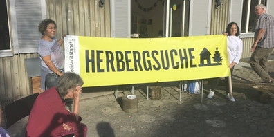 Das Banner der Solidaritätsaktion «Herbergsuche», die dieses Jahr in Rapperswil durchgeführt wird.