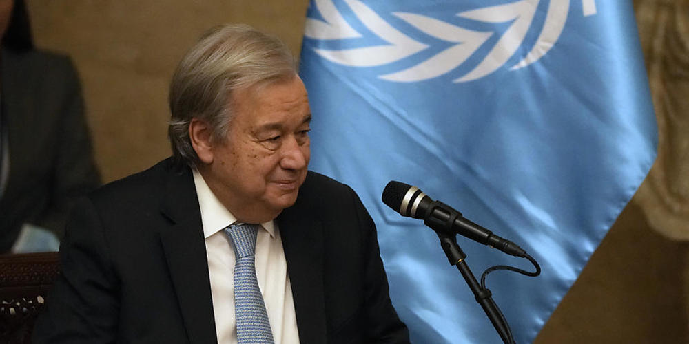 UN-Generalsekretär Antonio Guterres bei einem Treffen mit dem Präsidenten des Libanon. Foto: Hassan Ammar/AP/dpa