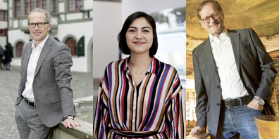 Thomas Kirchhofer, Direktor St.Gallen-Bodensee Tourismus, Gloria Weiss, Leiterin Kommunikation Kunstmuseum, und Cornel Dora, Stiftsbibliothekar.