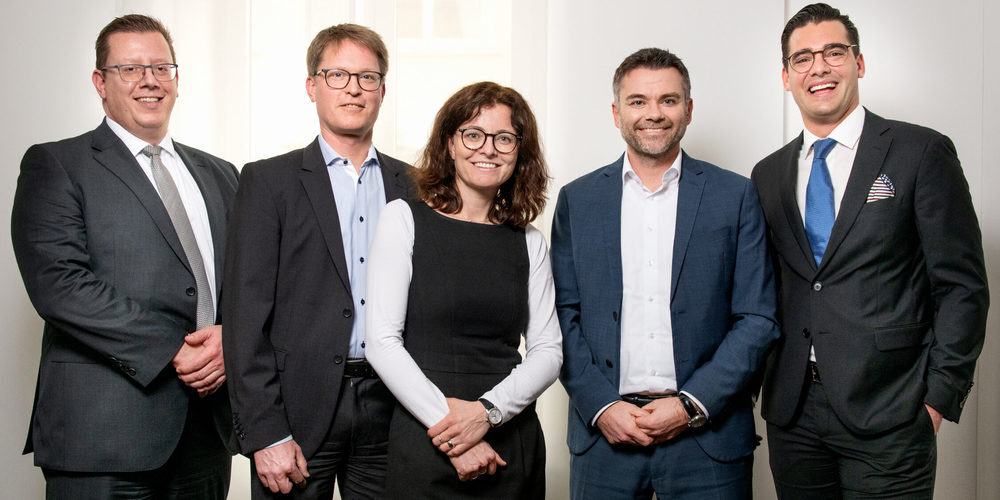 Die Budliger-Geschäftlsleitung: Michael Cappenberg, Daniel Rohrer, Flurina Sialm, Claude Rohrer und Christian Affolter
