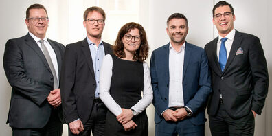 Die Budliger-Geschäftlsleitung: Michael Cappenberg, Daniel Rohrer, Flurina Sialm, Claude Rohrer und Christian Affolter