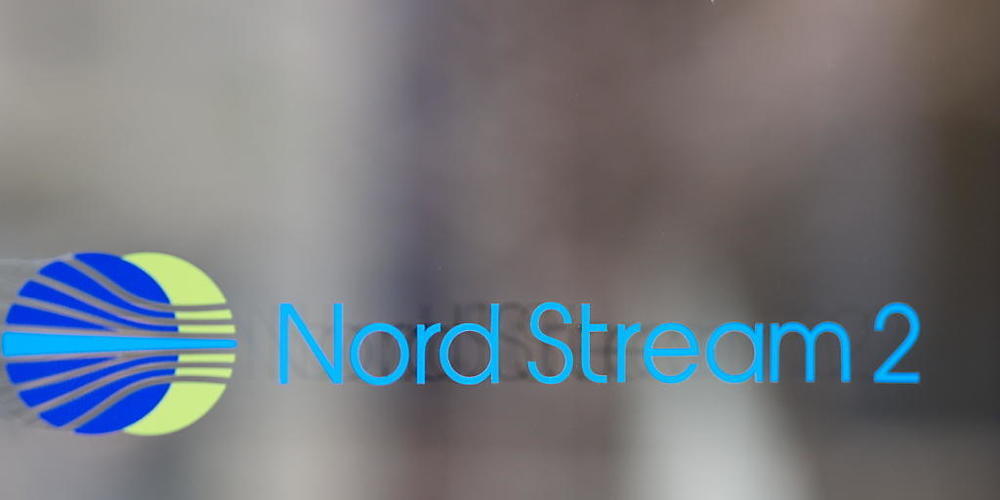 Firmenlogo am Eingang des Nord-Stream-2-Sitzes in Zug.