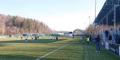 An idyllischer Lage oberhalb des Zürichsee-Ufers: Sportplatz im Brand, Thalwil.