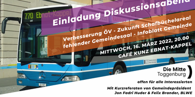 Der Anlass findet am 16. März 2022 um 20.00 Uhr im Café Kunz Ebnat-Kappel statt.