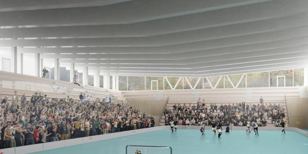 So soll die neue Unihockey-Halle der Stadt Chur dereinst aussehen. (Visualisierung)