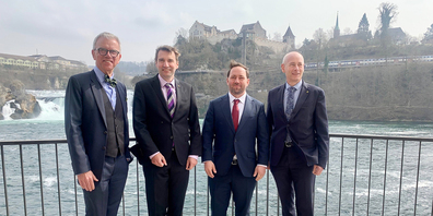 Schaffhausen dankt dem Staatsministerium Baden-Württemberg und der Schweizerischen Botschaft in der BRD: Botschafter Dr. Paul Seger, Regierungsrat Patrick Strasser, Staatssekratär Florian Hassler und Regierungsrat Martin Kessler (v. l.)