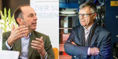 Grossverleger Pietro Supino (links), TX Group (Tamedia), und Peter Wanner, CH Media, würden bei Annahme des neuen Mediengesetzes in Bundesbern jedes Jahr rund 60 Millionen Franken Subventionen abholen.