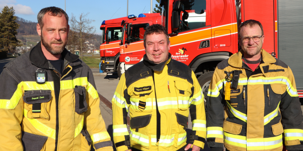 Die Feuerwehren St.Margrethen, Mittelrheintal und Berneck-Au-Heerbrugg überprüfen gemeinsam ihre Strukturen. Ob und in welcher Form die Mannschaften von Pascal Zani (v.l.), Marco Köppel und Markus Köppel zusammenrücken werden, ist derzeit noch offen.