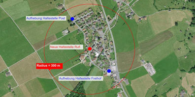 In Rufi sollen die Bushaltestellen «Post» und «Freihof» durch einen behindertengerechten Haltepunkt bei der Kapelle ersetzt werden.