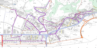 Ausschnitt aus dem Detailplan Baugebiet West des gesamtrevidierten Weesner Gemeindestrassenplans.