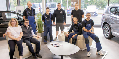 Fühlt sich am neuen Standort sehr wohl: Das Team der Garage Germann Schaffhausen AG. 