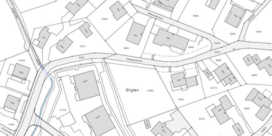 Ausschnitt des Entwurfs Sondernutzungsplan Rietwiesstrasse: Die Baulinie Strassenabstand ist braun markiert.
