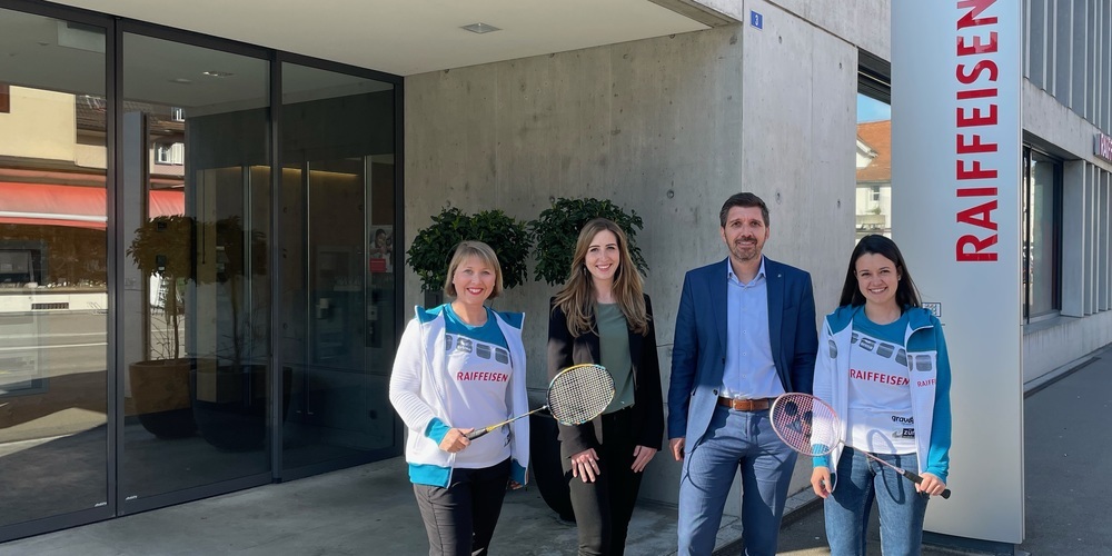 v.l. Lil Uhlmann (Vorstand BC St.Margrethen), Deborah Bigger(Leiterin Marketing), Roland Werschnik (Leiter Individualkundenberatung),  Nicole Projer (Präsidentin BC St.Margrethen) 