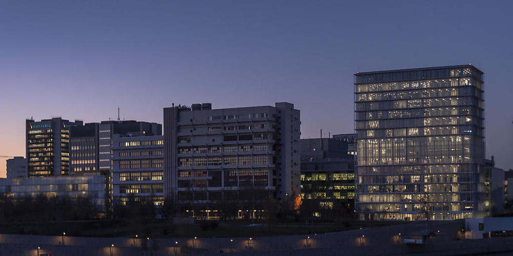Gebäude auf dem Novartis Campus im Abendlicht in Basel, 2020. Laut Firmenchef Narasimhan bleibt Novartis der Stadt treu. (Archivbild)
