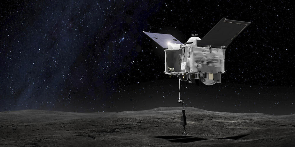 ARCHIV - HANDOUT - Diese von der NASA zur Verfügung gestellte Illustration zeigt die Nasa-Sonde «Osiris-Rex» auf dem Asteroiden Bennu. Foto: Uncredited/NASA/Goddard Space Flight Center/AP/dpa - ACHTUNG: Nur zur redaktionellen Verwendung im Zusamme...