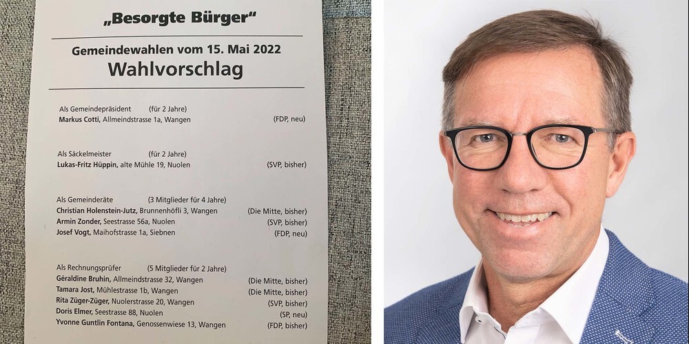 Markus Cotti, Kandidat für das Präsidium der Gemeinde Wangen, erhält Unterstützung der sogenannten «besorgten Bürger». 