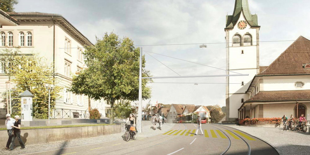 Obwohls so aussieht, ist bei der neuen Ortsdurchfahrt kein Velostreifen geplant