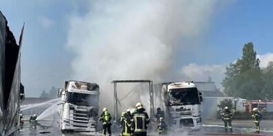 Die Feuerwehr hatte alle Hände voll zu tun, den Brand der fünf Lastwagen zu bekämpfen.